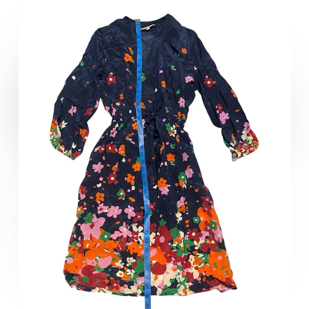 Tucker Abigail party dress crepe Floral Long Sleeve Dress 100 % silk - Picture 6 of 10
